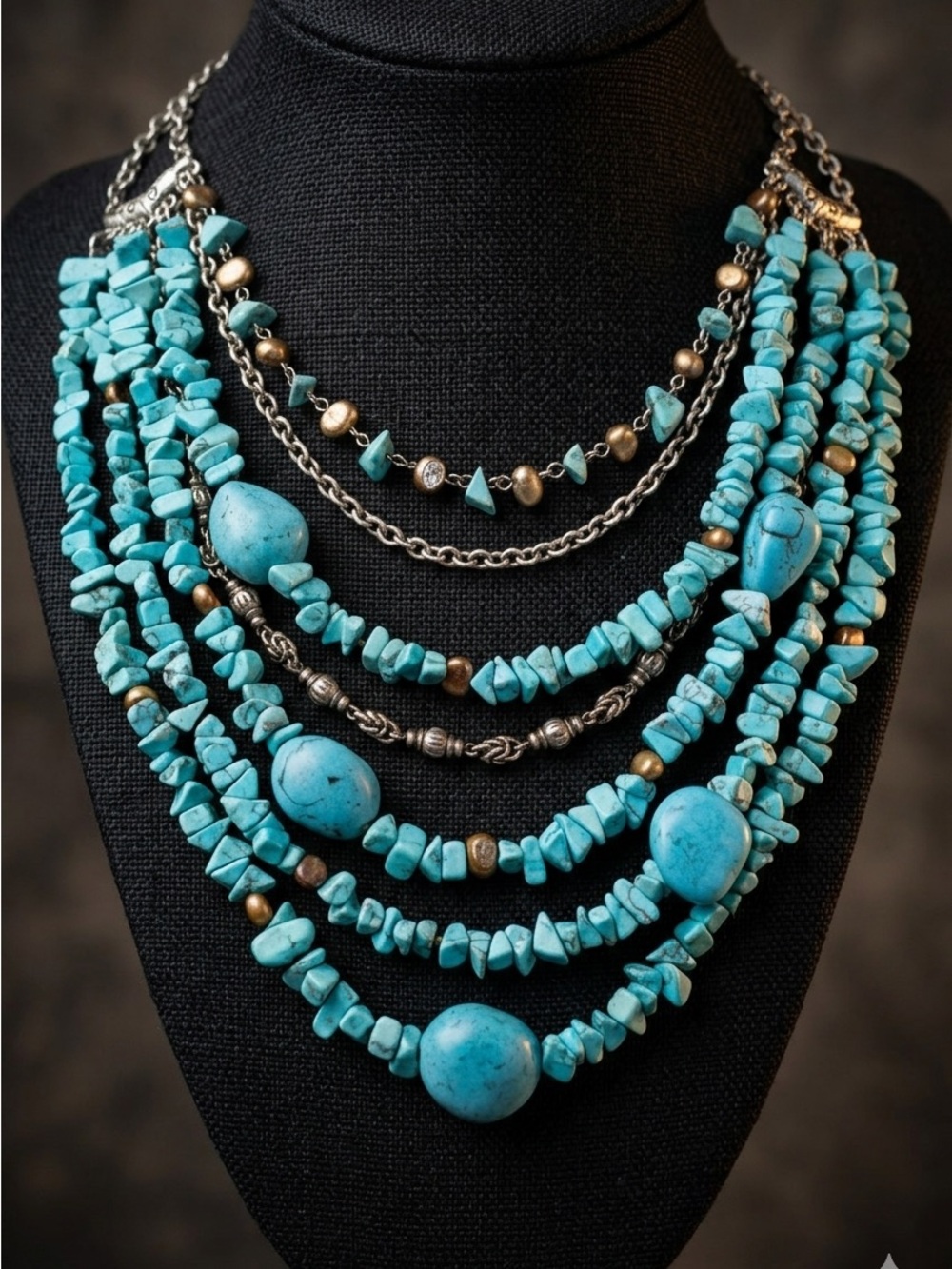 Chico’s Vintage Turquoise Stone Multi-Strand Necklace 1934